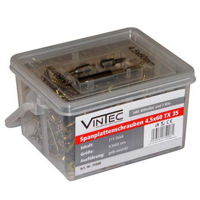 Set suruburi Torx cu cap plat pentru lemn Vintec 75008, O4x60 mm, 215 piese