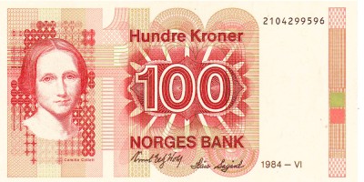Norvegia 100 Kroner 1984 P-43b aUNC foto