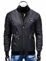 Jacheta pentru barbati, negru, cu fermoar, stil militar, casual, slim fit - C289 foto
