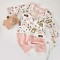 Set bluzita cu maneca lunga si nasturei si pantaloni lungi, 100% bumbac organic, BabyCosy, Pudra (Marime: 3-6 Luni)
