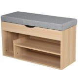 Banca depozitare incaltaminte, pantofar pentru hol, pal, 2 rafturi, 5 compartimente interioare, stejar si gri, 82x30x48 cm, ART