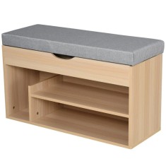 Banca depozitare incaltaminte, pantofar pentru hol, pal, 2 rafturi, 5 compartimente interioare, stejar si gri, 82x30x48 cm