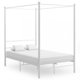 Cadru de pat cu baldachin, alb, 140x200 cm, metal, Cires, Pat de mijloc, Dublu, vidaXL