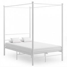 vidaXL Cadru de pat cu baldachin, alb, 120x200 cm, metal