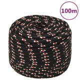 VidaXL Fr&acirc;nghie de barcă, negru, 14 mm, 100 m, polipropilenă