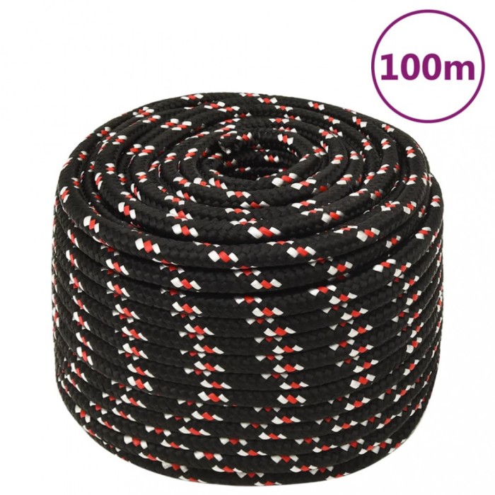 Fr&acirc;nghie de barcă, negru, 14 mm, 100 m, polipropilenă