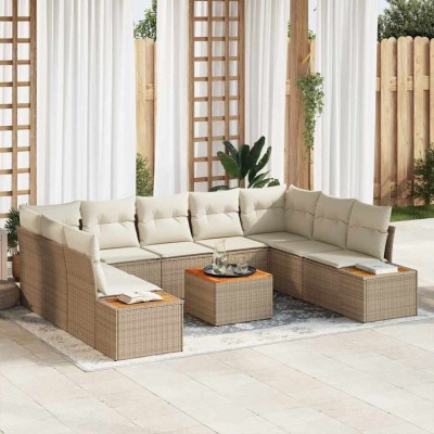 vidaXL Set de canapele pentru grădină cu pernă 10 pcs Bej Rattan poli 3348172 foto