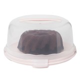 Platou rotund Pufo Cookies cu capac transparent pentru servire torturi, prajituri, briose, &Oslash; 34 cm, roz