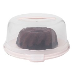 Platou rotund Pufo Cookies cu capac transparent pentru servire torturi, prajituri, briose, &Oslash; 34 cm, roz