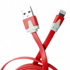 Cablu date si incarcare plat, mufa Lightning la USB 2.0, 3 metri, rosu pentru Apple iPhone 5/5S/5C/SE/6/6S/6plus/6Splus/7/7plus/iPad/iPod foto
