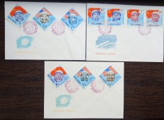 4 FDC ROMANIA - NAVIGATIA COSMICA - 15.01.1964, SERIE + COLITA NEDANTELATA