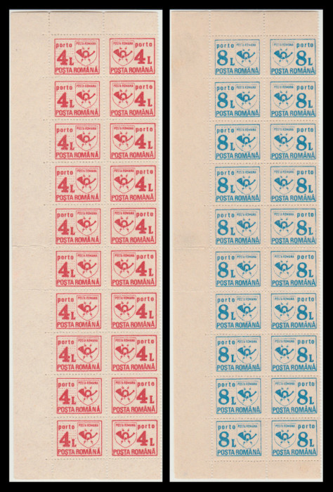 1992 Romania - 2 Streifuri de 10 timbre porto duble, nestampilate MNH