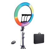 Cumpara ieftin Lampa circulara RGB - LED, 56 cm, trepied 200 cm, telecomanda bluetooth si geanta transport inclusa