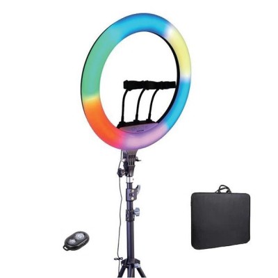 Lampa circulara RGB - LED, 56 cm, trepied 200 cm, telecomanda bluetooth si geanta transport inclusa foto