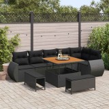 vidaXL Set de canapele pentru grădină cu pernă 9 pcs Negru Poli Rattan 3363834