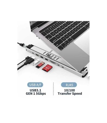 Stand laptop 9in1 si HUB USB type C docking station reglabil aluminiu Choetech HUB-M43-SL-V1 foto