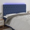Tăblie de pat cu LED, albastru, 180x7x118/128 cm, textil