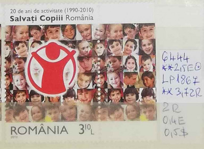 2010 20 de ani de Activitate Organizatia Salvati Copii LP1867 MNH foto