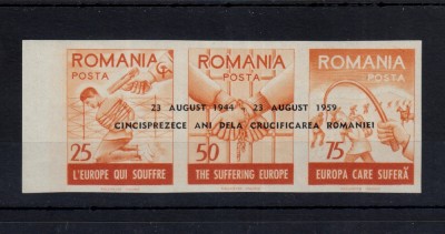 ROMANIA EXIL 1959 EMISIUNEA 16 SERIE TRIPTIC CU SUPRATIPAR MNH foto