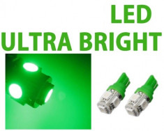 Led bec T10 W5W pozitie 5 smd de culoare verde foto