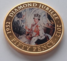 334. Moneda Jersey 50 Pence 2012 (Diamond Jubilee - Gold Plated) foto
