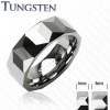 Inel din tungsten de culoare argintie, suprafaţă cu model geometric, 6 mm - Marime inel: 52