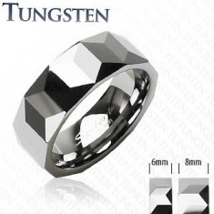 Inel din tungsten de culoare argintie, suprafaţă cu model geometric, 6 mm - Marime inel: 59