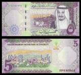 Bancnota Arabia Saudita 5 Riyals 2017 P-38b UNC Ne流通