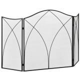 HOMCOM Parasc&acirc;ntei pentru Șemineu din 3 Părți Pliabil cu Decorațiuni, Paravan de Protecție din Metal, 126x2x76 cm, Negru | Aosom Romania