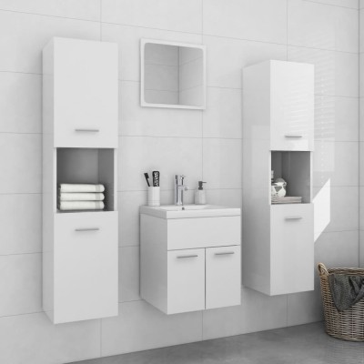 Set mobilier de baie, alb extralucios, lemn prelucrat foto