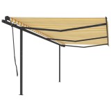 vidaXL Copertină retractabilă manual cu st&acirc;lpi, galben &amp; alb, 6x3,5 m