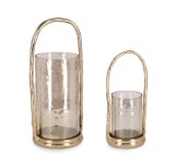 Set 2 suporturi lumanari sticla aluminiu auriu Sagar 11x9x22h; 13x12x31h