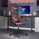 Scaun de gaming pivotant, negru și roșu vin, piele ecologică