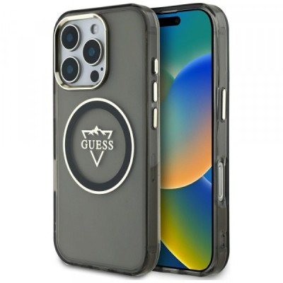Husa MagSafe pentru Apple iPhone 16 Pro Max, Guess, IML Metal Mountain Logo, Neagra foto
