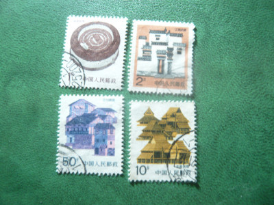 3 + 1 Timbre China 1986 si 1991 - Arhitectura , stampilate foto