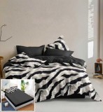 Cumpara ieftin Lenjerie Pat Bumbac 6 Piese cu Elastic Alb Negru 180x200 cm (Cearceaf cu Elastic) Zeus