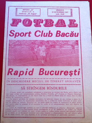 Program meci fotbal SC BACAU - RAPID BUCURESTI (31.10.1987) foto