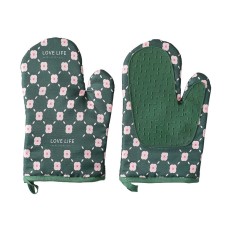 Set 2 manusi cuptor Cyrax, manusa de bucatarie, rezistenta 330 grade, textil si cauciuc, 26.5x18 cm, verde