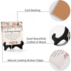 Placa comemorativa cu suport LukieJac, 16 x 16 x 6 cm, marmura, lemn, multicolor