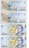 Romania 1 000 1000 Lei 1998 P-106 UNC Mihai Eminescu,x2 SERIE CONSECUTIVA