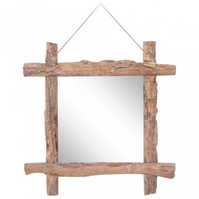 Oglindă cu ramă bușteni, natural, 70x70 cm, lemn masiv reciclat foto