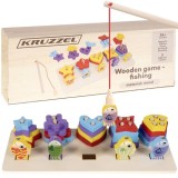 Joc 2 in 1 pentru Copii , Sortator Forme si Pescuit Magnetic, din Lemn, +3 Ani, Kruzzel