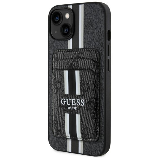 Husa pentru iPhone 15 - Guess Cardslot 4G Stripes MagSafe (GUBPHCP15SP4RPSK) - Black