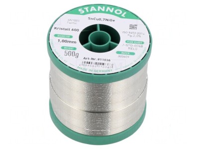 Cositor fără plumb Sn99,3Cu0,7 NiGe 1mm 500g bobină 2,5% - S&amp;acirc;rmă de cositor fără plumb foto