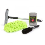 Set cosmetică auto &ndash; 3 lavete cu microfibre, racletă și burete pentru curățat jenți