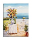 Tablou floarea soarelui pictat manual, O zi minunata la malul marii, 80x60cm ulei pe panza efect 3D, Valentin Pop