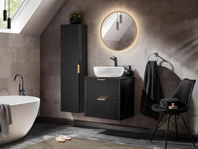 Set Mobilier baie, din mdf, 5 piese, 60 cm, Adel Negru culoare mat foto