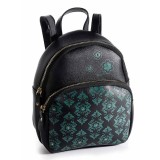 Rucsac mini, piele ecologica, negru, cu buzunar, 19x10x21 cm