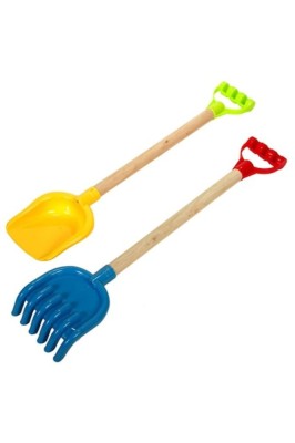 Set de jucărie lopată și greblă de nisip, m&amp;acirc;ner din lemn, 60 cm, multicolor foto