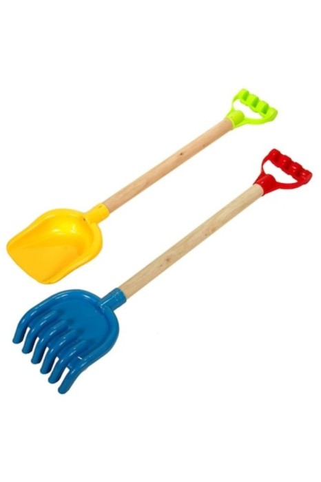 Set de jucărie lopată și greblă de nisip, m&acirc;ner din lemn, 60 cm, multicolor